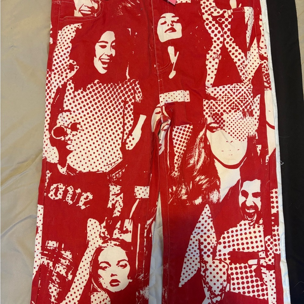 Edikted Red Graphic Boot Cut Pants